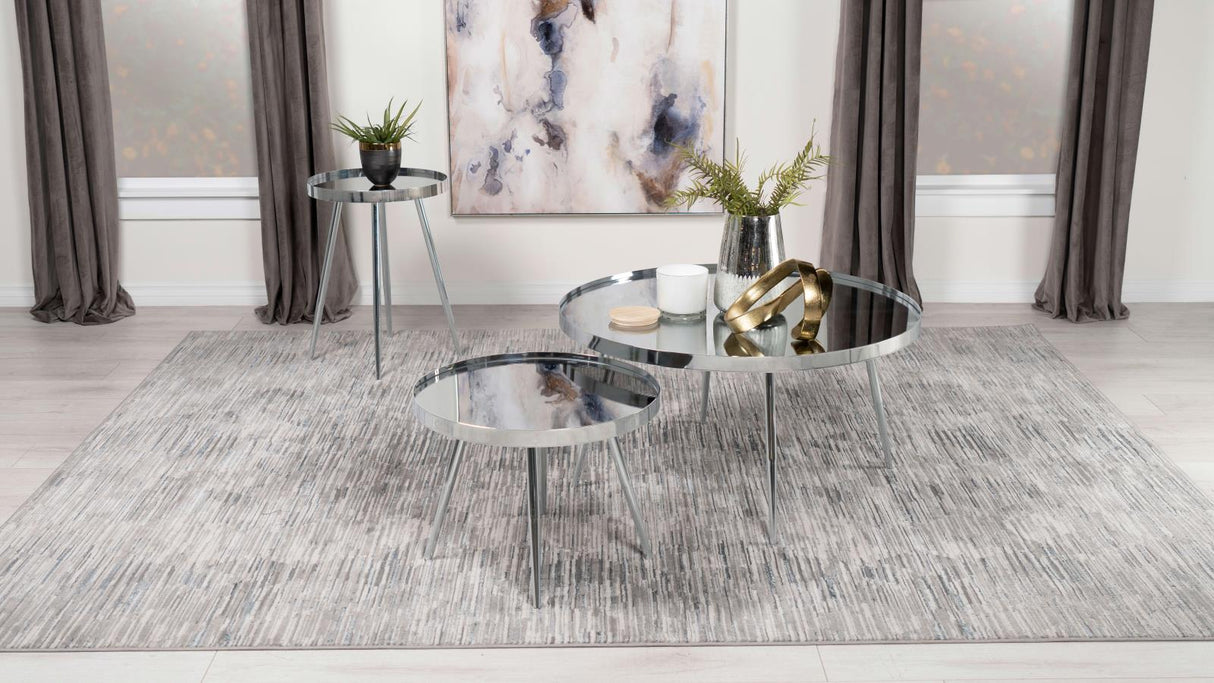 Kaelyn 2-Piece Round Mirror Top Nesting Coffee Table Chrome from Coaster - Luna Furniture