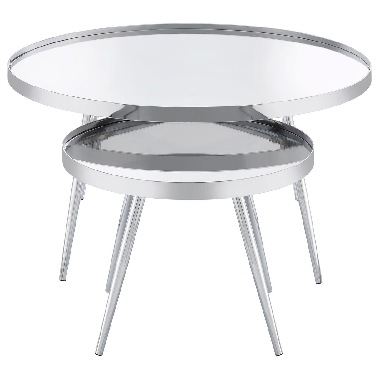 Kaelyn 2-Piece Round Mirror Top Nesting Coffee Table Chrome from Coaster - Luna Furniture