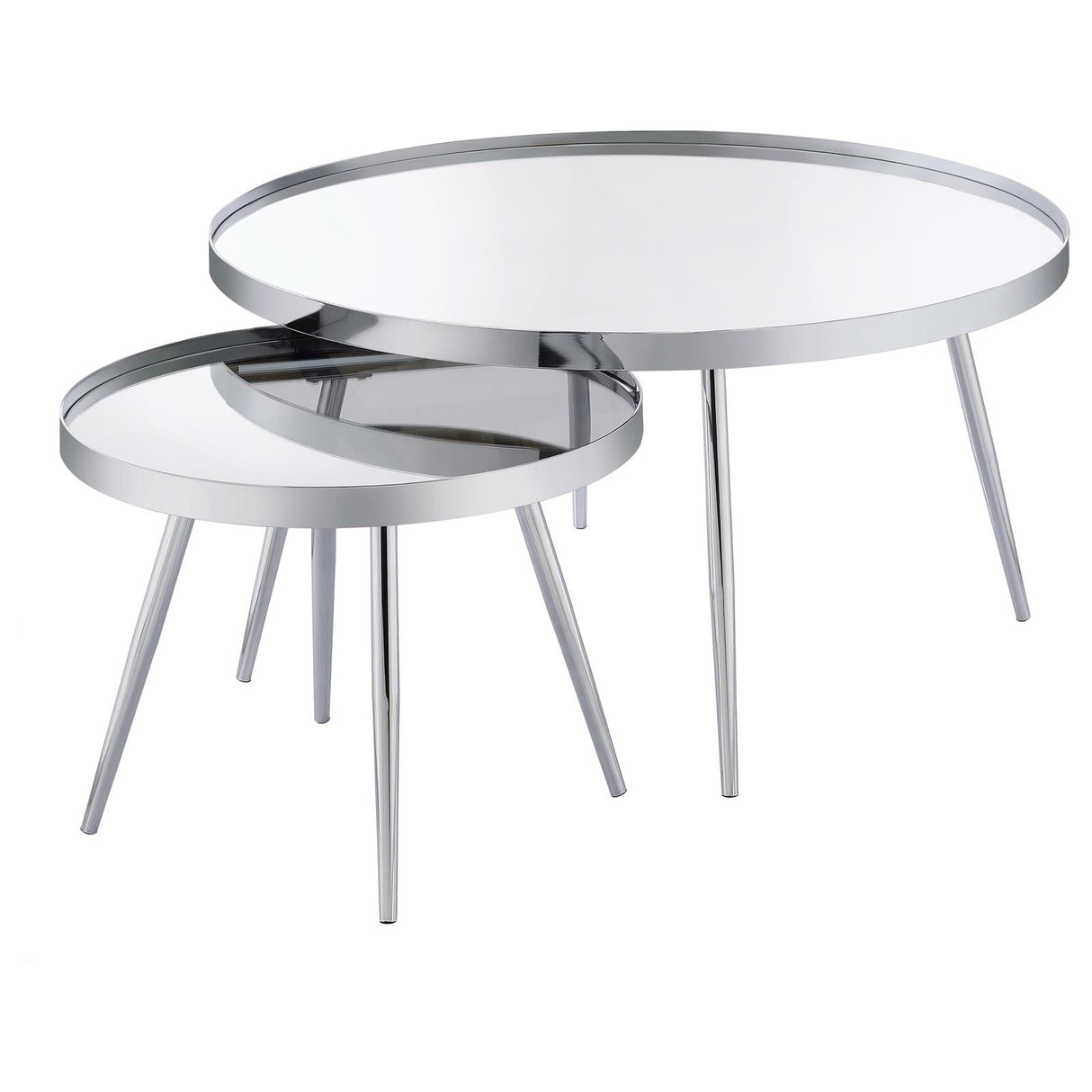 Kaelyn 2-Piece Round Mirror Top Nesting Coffee Table Chrome from Coaster - Luna Furniture