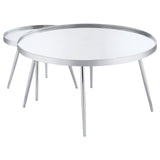 Kaelyn 2-Piece Round Mirror Top Nesting Coffee Table Chrome from Coaster - Luna Furniture