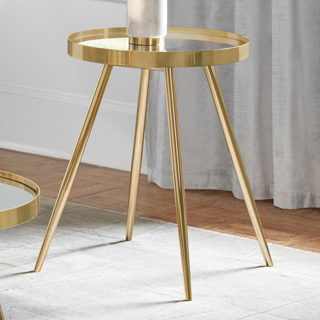 Kaelyn Round Mirror Top End Table Gold from Coaster - Luna Furniture