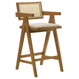 Kane Solid Wood Bar Stool with Woven Rattan Back and Upholstered Seat Light Walnut (Set of 2) from Coaster - Luna Furniture