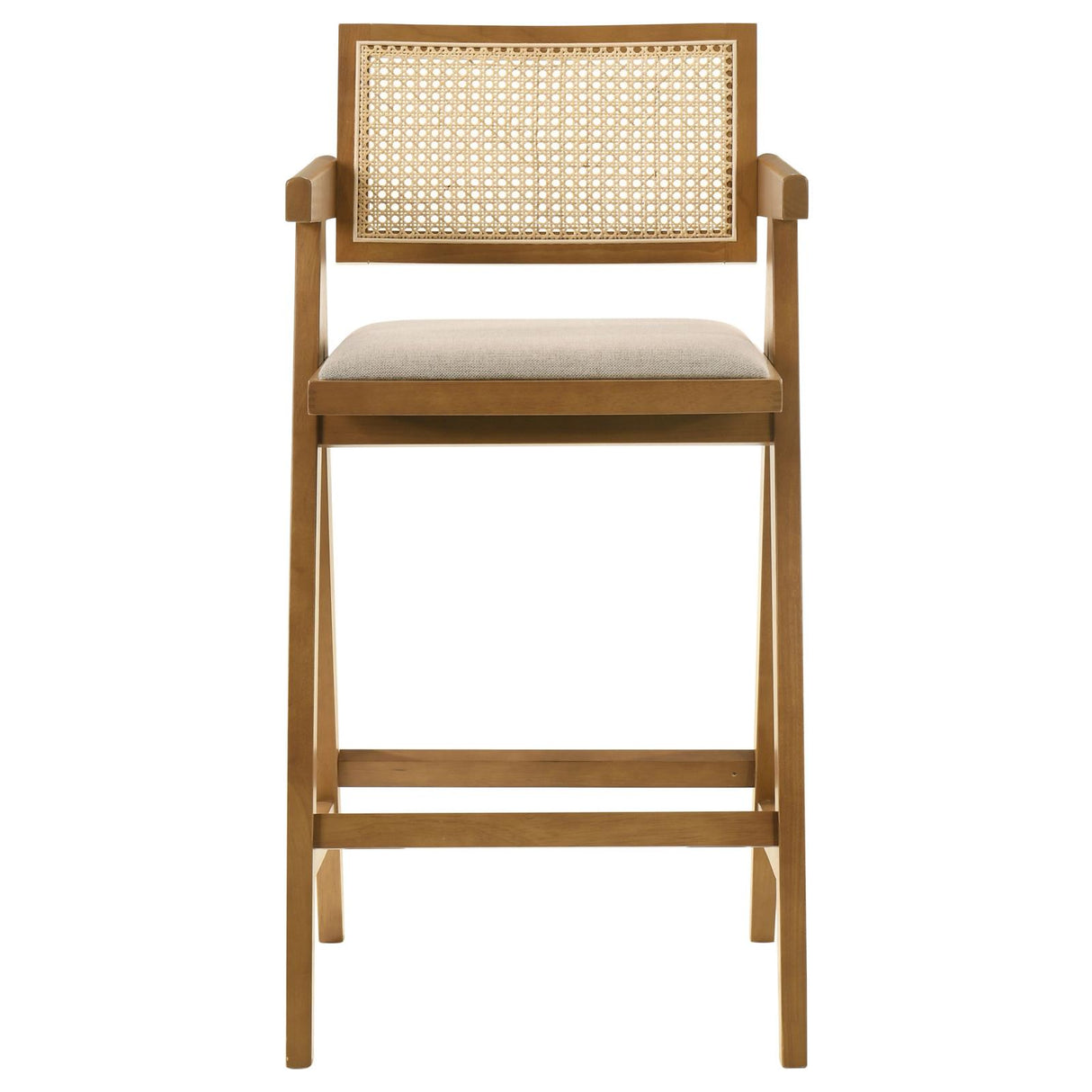 Kane Solid Wood Bar Stool with Woven Rattan Back and Upholstered Seat Light Walnut (Set of 2) from Coaster - Luna Furniture