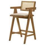 Kane Solid Wood Bar Stool with Woven Rattan Back and Upholstered Seat Light Walnut (Set of 2) from Coaster - Luna Furniture