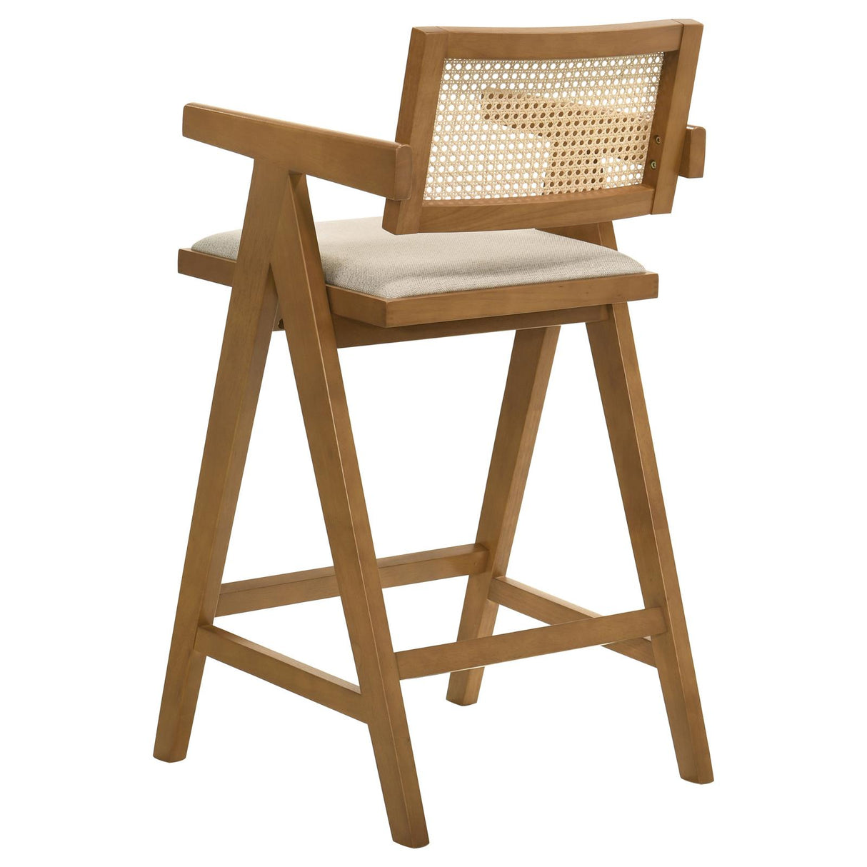 Kane Solid Wood Bar Stool with Woven Rattan Back and Upholstered Seat Light Walnut (Set of 2) from Coaster - Luna Furniture