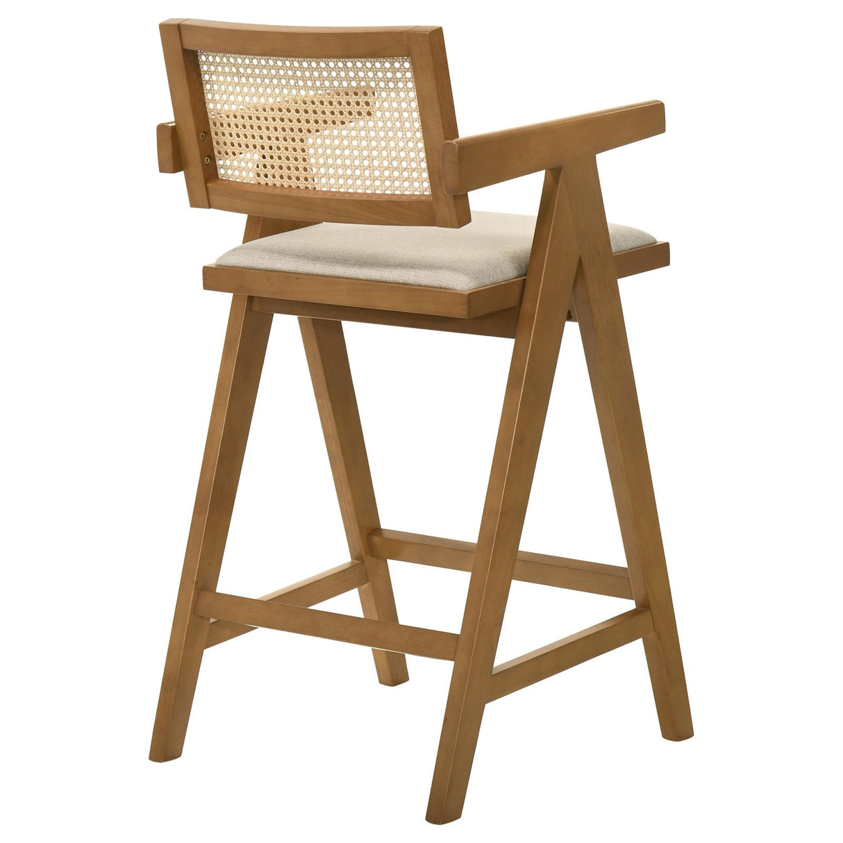 Kane Solid Wood Bar Stool with Woven Rattan Back and Upholstered Seat Light Walnut (Set of 2) from Coaster - Luna Furniture