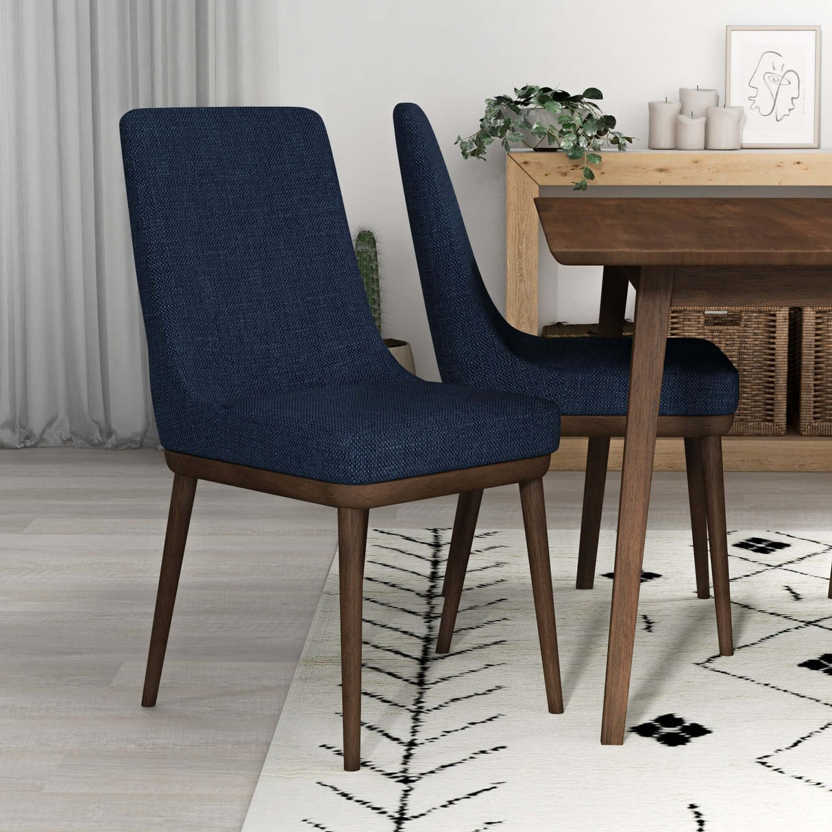 Kate Mid-Century Modern Dining Chair (Set of 2) Blue Polyester Blend - AFC00363 - Luna Furniture