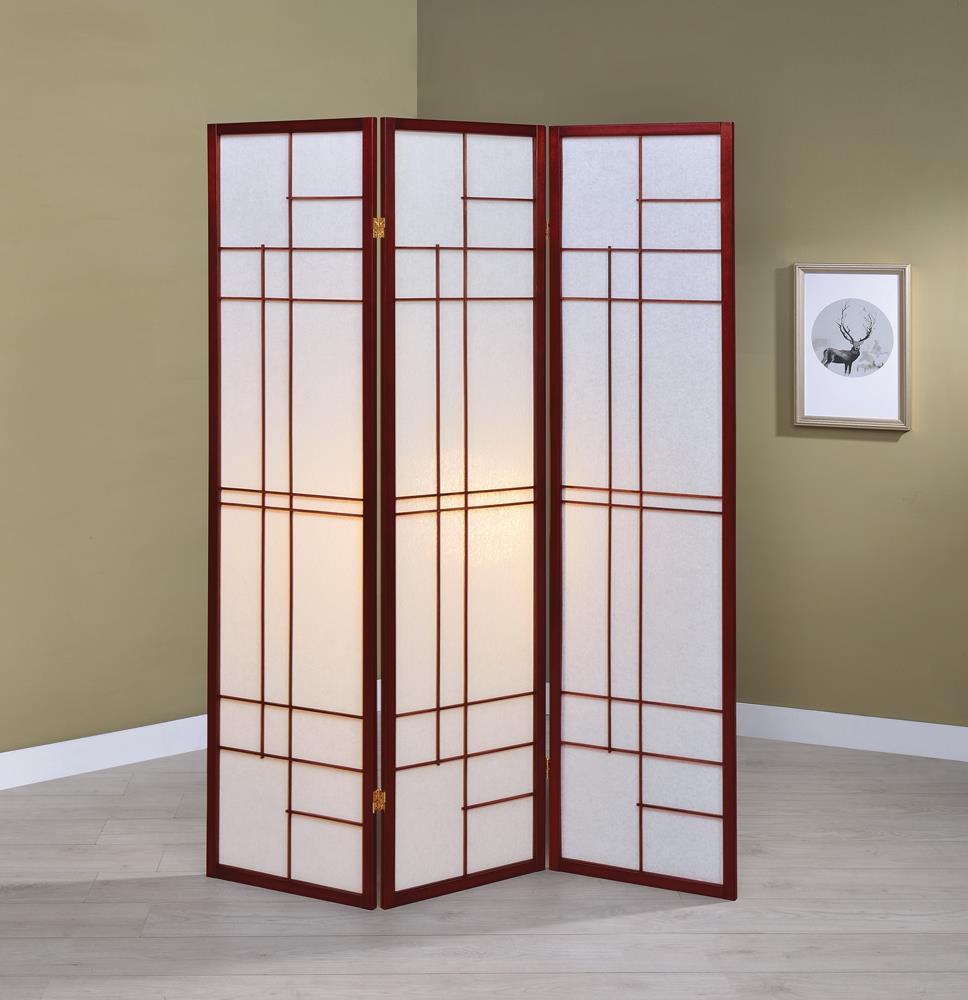 Katerina 3-Panel Folding Floor Screen White/Cherry from Coaster - Luna Furniture