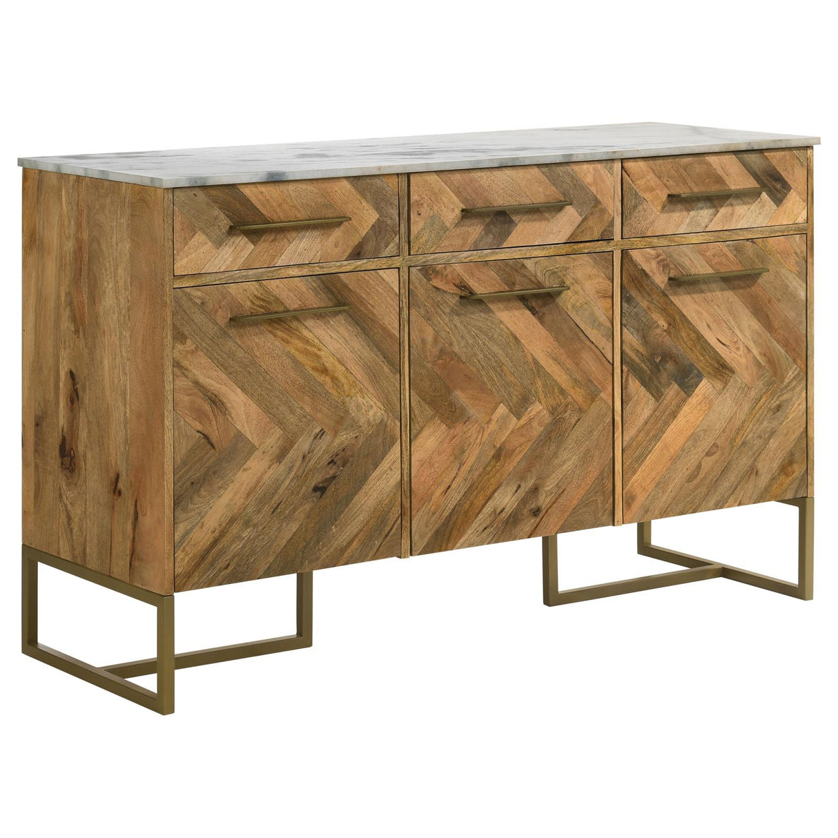 Keaton Natural/Antique Gold 3-Door Accent Cabinet with Marble Top from Coaster - Luna Furniture