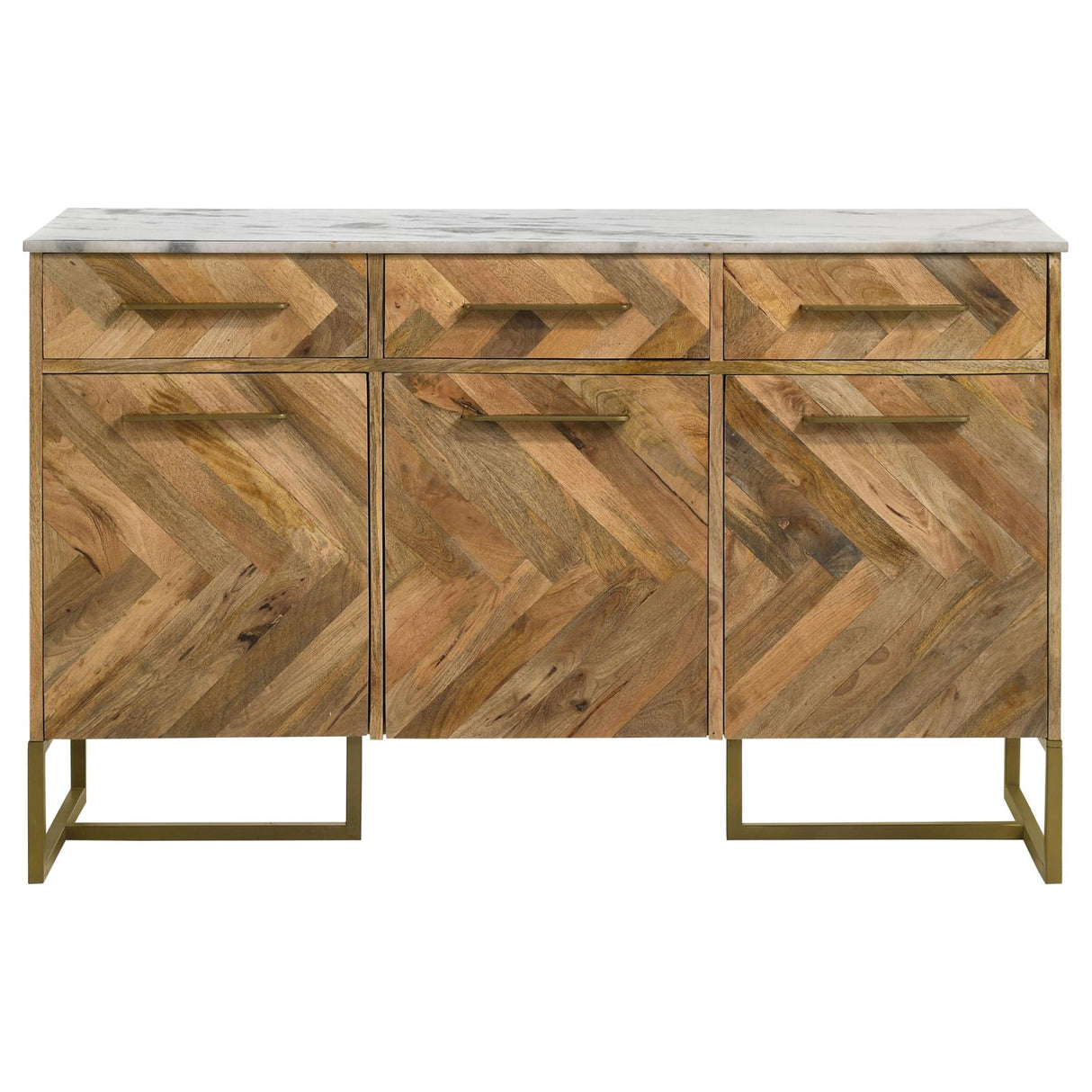 Keaton 3-door Accent Cabinet with Marble Top Natural and Antique Gold - 951138 - Luna Furniture