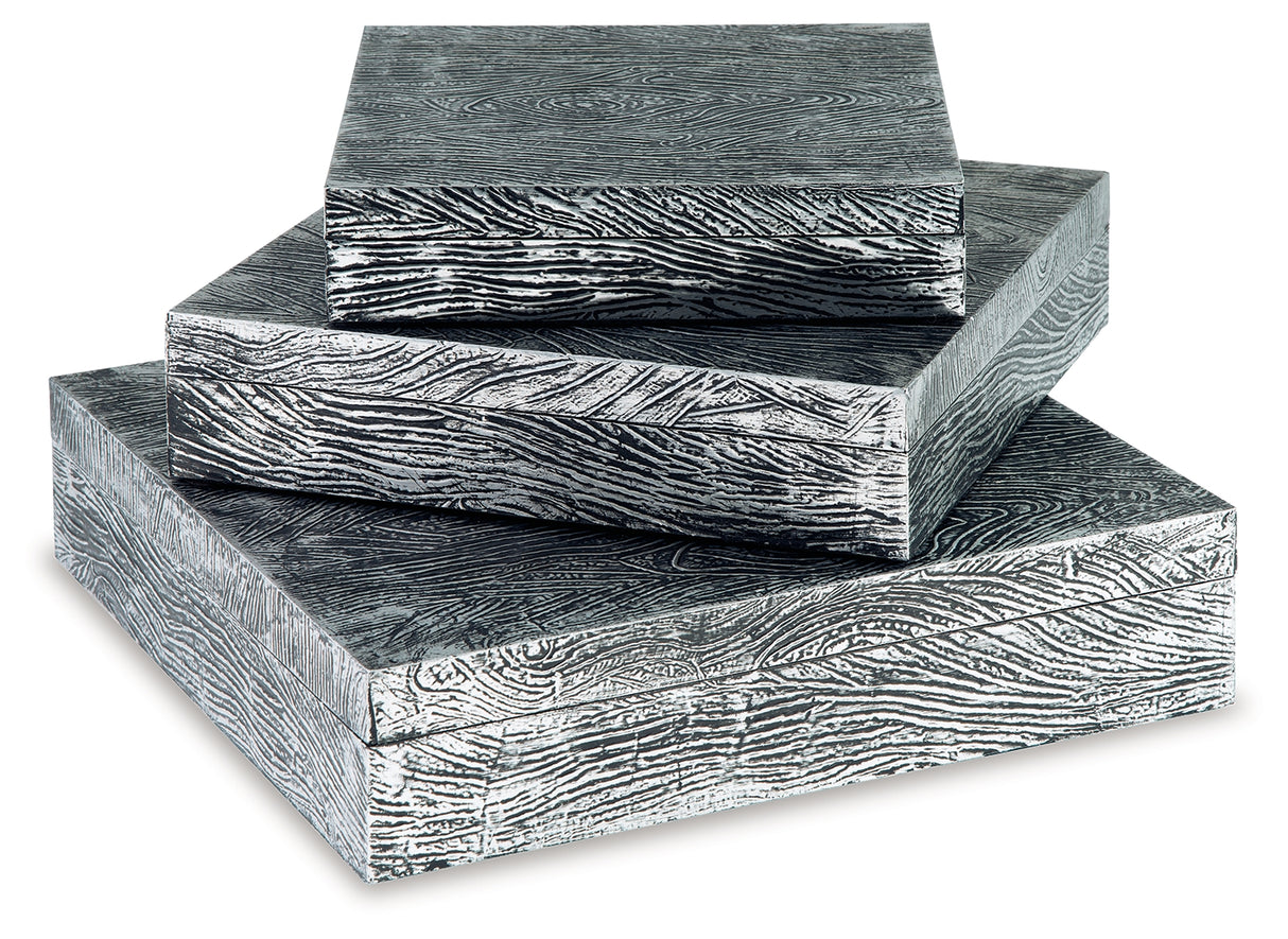 Keldy Antique Pewter Finish Box, Set of 3 - A2000491 - Luna Furniture