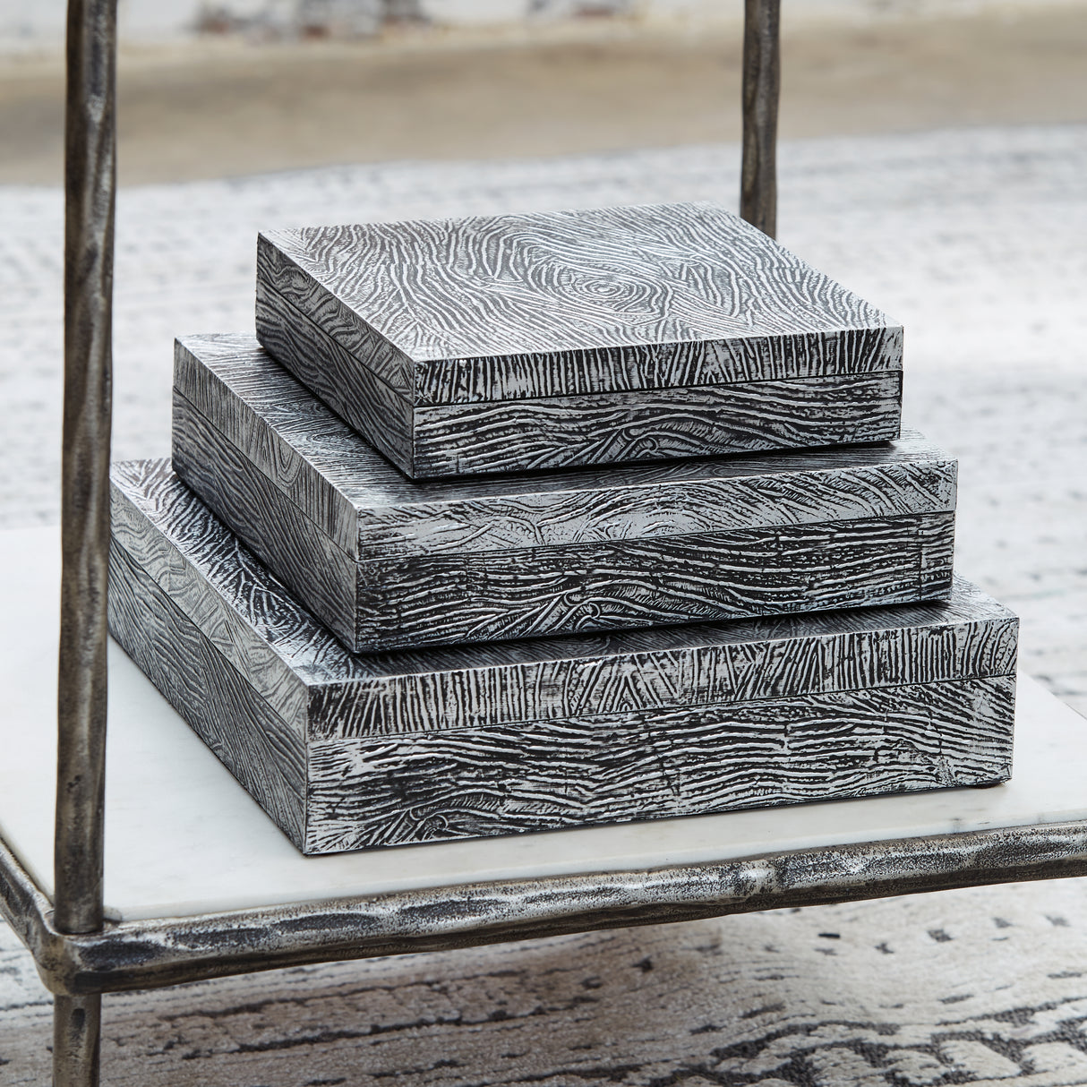 Keldy Antique Pewter Finish Box, Set of 3 - A2000491 - Luna Furniture