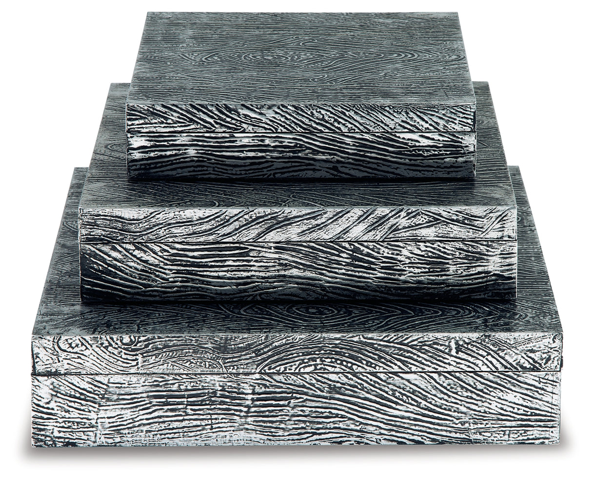 Keldy Antique Pewter Finish Box, Set of 3 - A2000491 - Luna Furniture