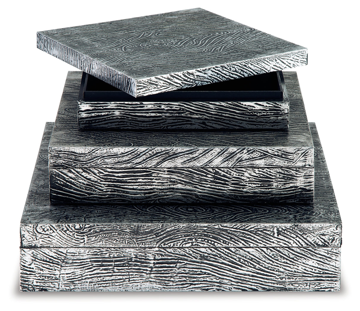 Keldy Antique Pewter Finish Box, Set of 3 - A2000491 - Luna Furniture