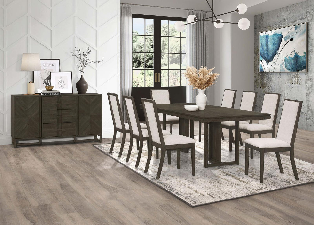 Kelly Beige/Dark Grey 9-Piece Rectangular Dining Set from Coaster - Luna Furniture