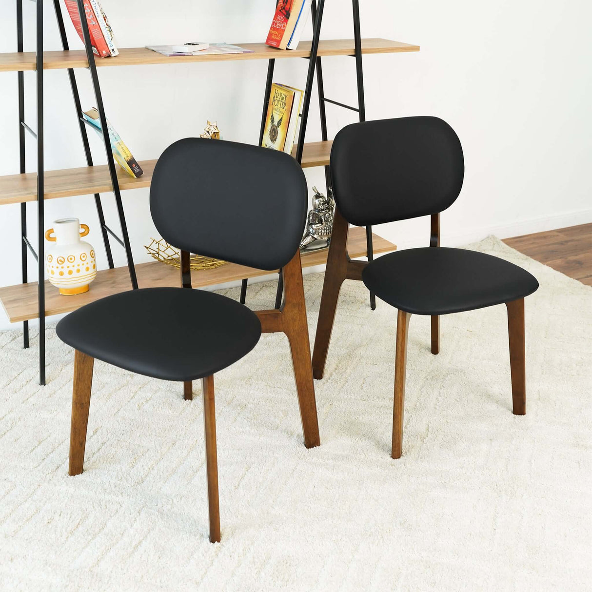 Kelsey Mid-Century Modern Black Leather Dining Chair (Set of 2) - AFC01981 - Luna Furniture