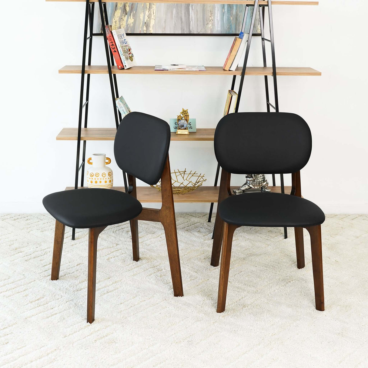 Kelsey Mid-Century Modern Black Leather Dining Chair (Set of 2) - AFC01981 - Luna Furniture