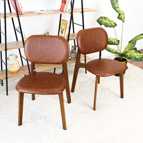 Kelsey Mid-Century Modern Brown Leather Dining Chair (Set of 2) - AFC01982 - Luna Furniture