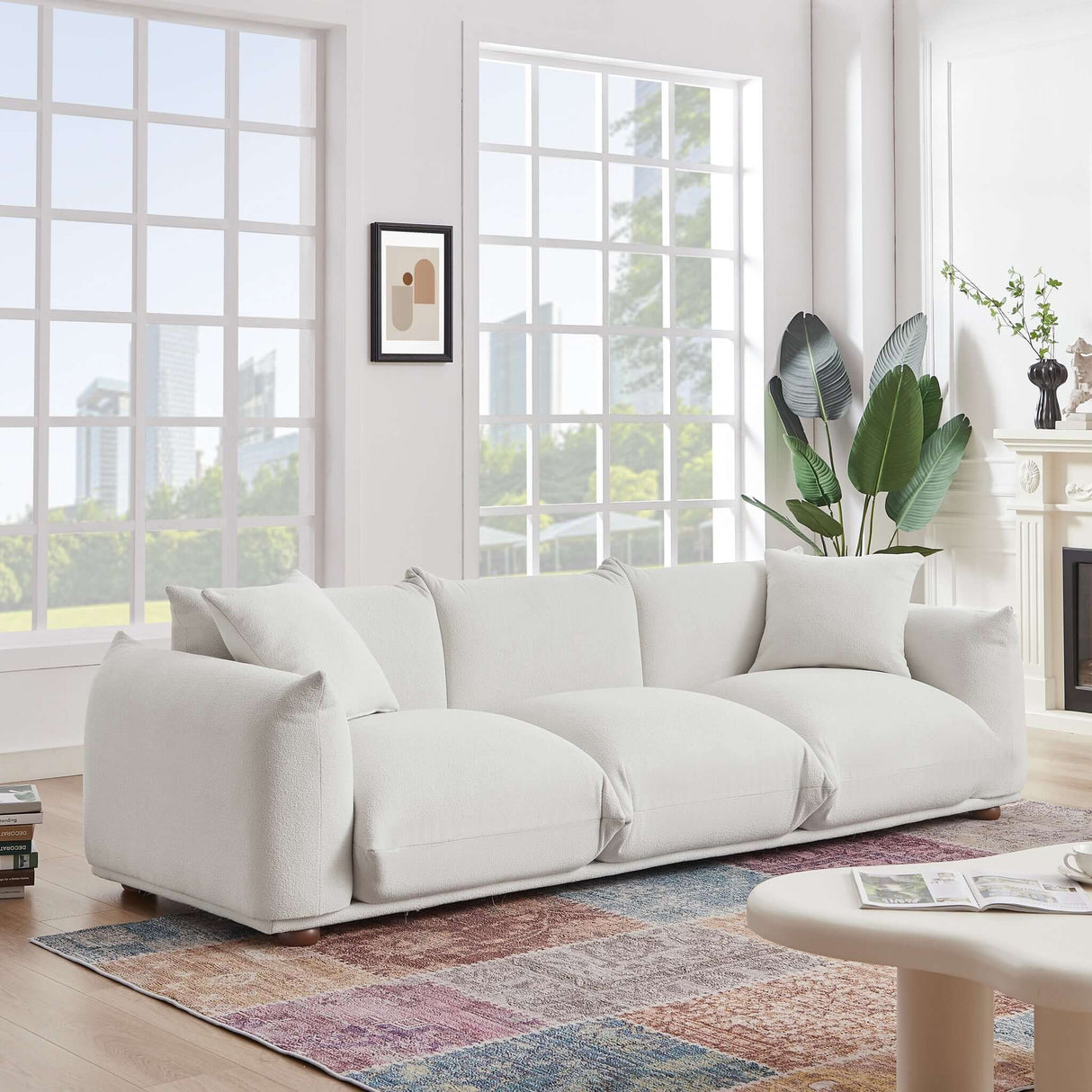 Kely Mid-Century Modern 100'' Boucle Upholstered Sofa Cream - AFC01958 - Luna Furniture