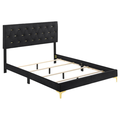 Kendall 4-piece Tufted Panel Eastern King Bedroom Set Black and Gold - 224451KE-S4 - Luna Furniture