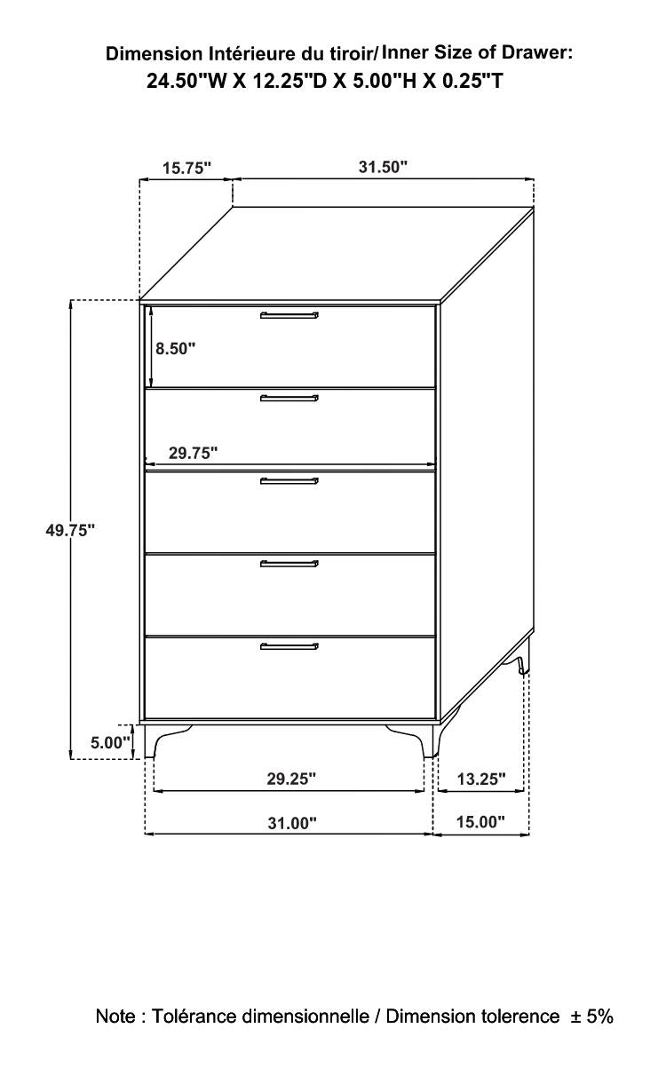 Kendall 5-Drawer Chest Black and Gold - 224455 - Luna Furniture