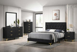 Kendall Black/Gold 5-Piece Tufted Panel California King Bedroom Set from Coaster - Luna Furniture