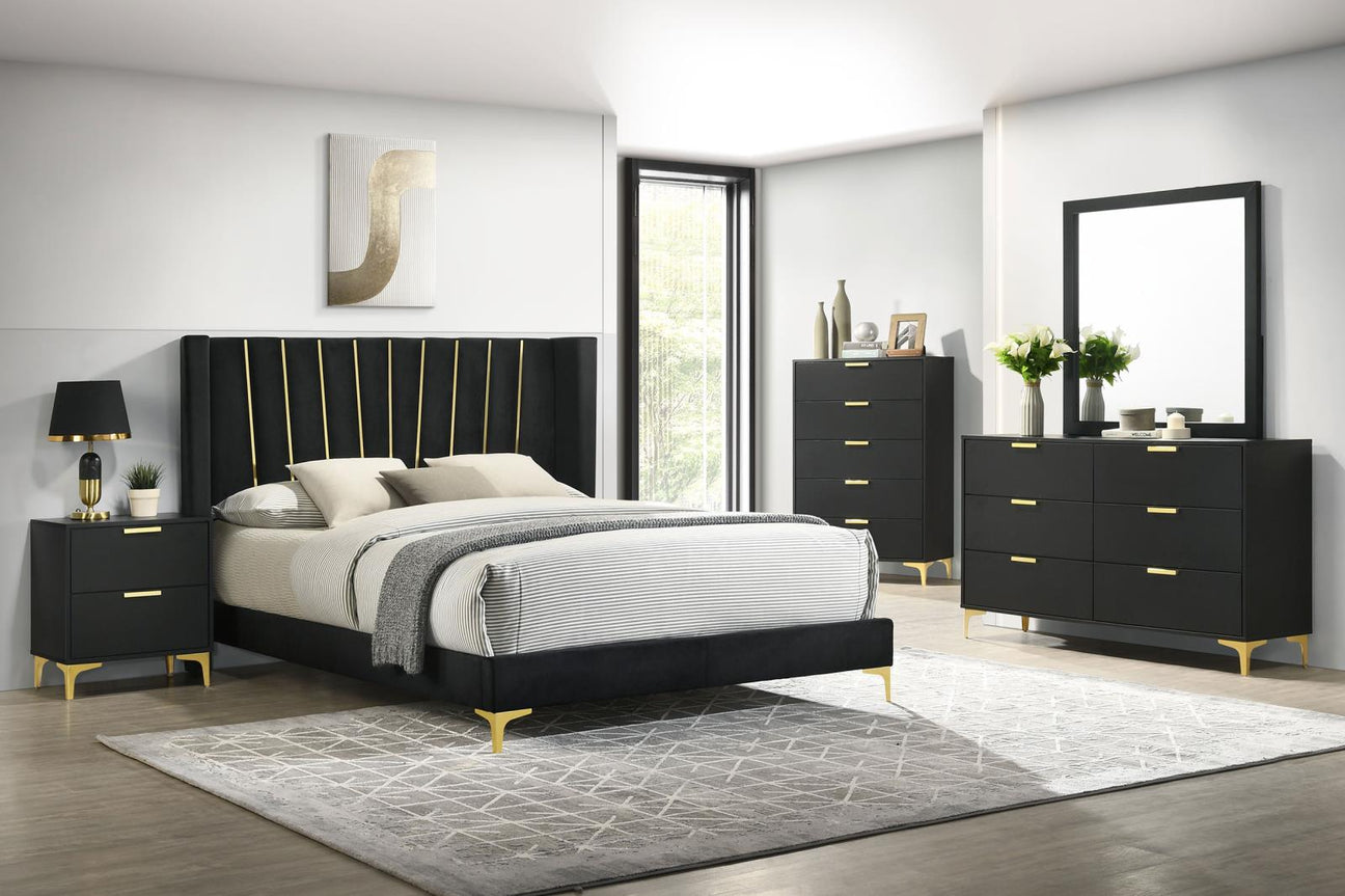 Kendall Black 5-Piece Upholstered Tufted Eastern King Bedroom Set from Coaster - Luna Furniture