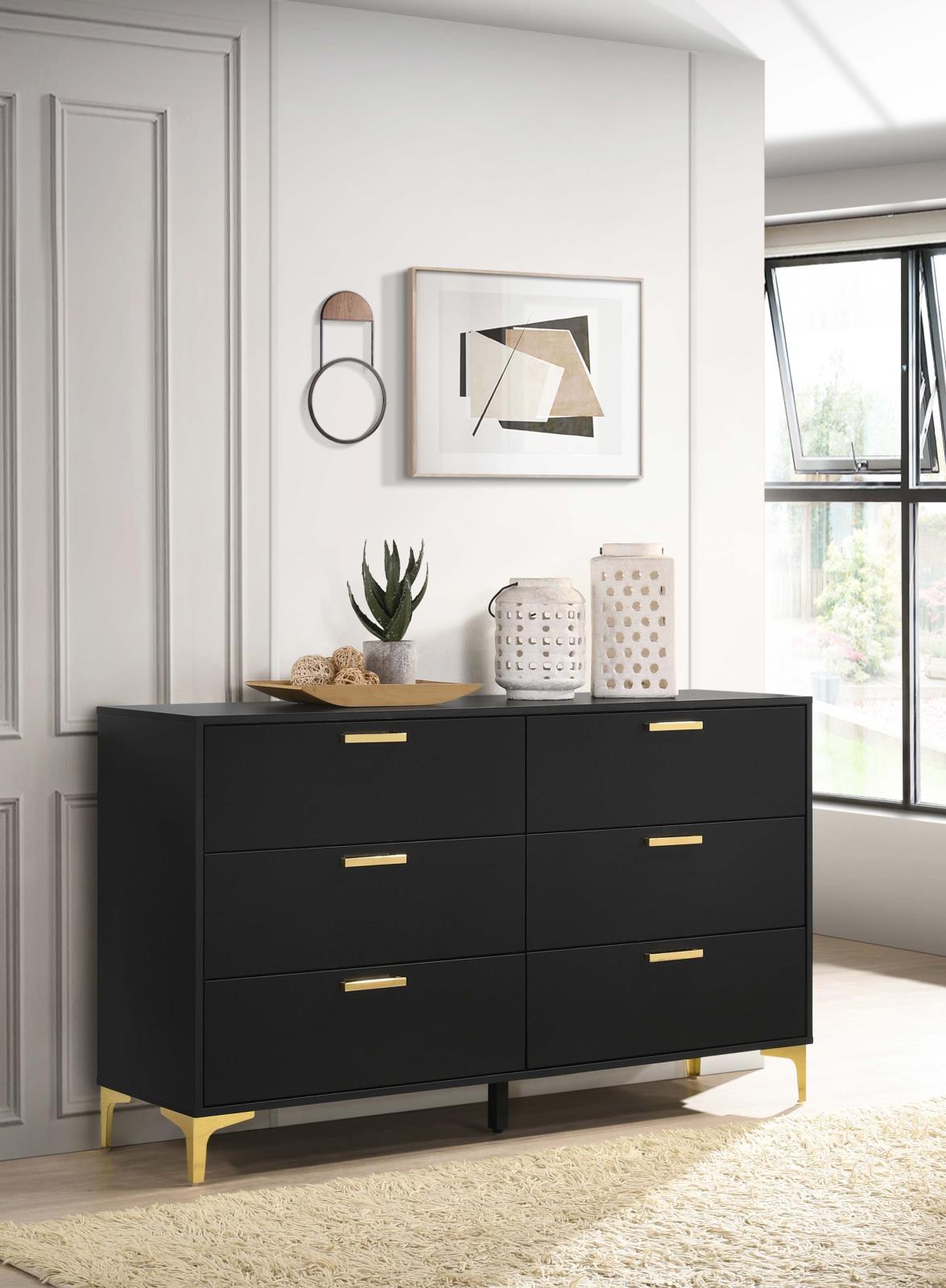 Metallic gold and black dresser sale and shelf set.