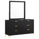 Kendall 6-drawer Dresser with Mirror Black and Gold from Coaster - Luna Furniture