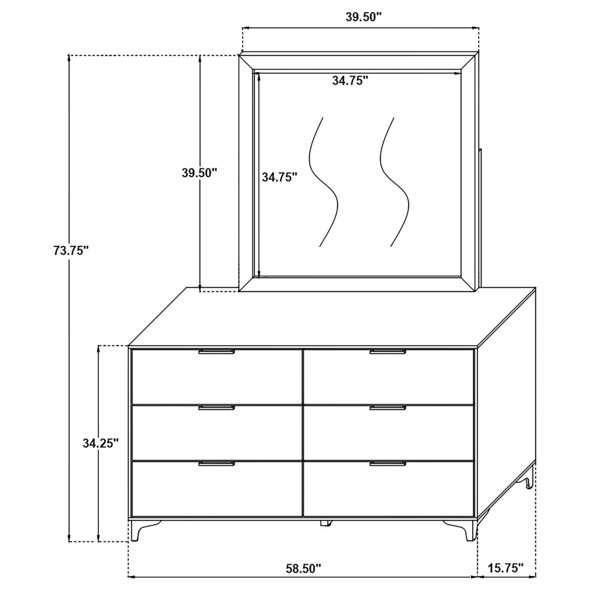 Kendall 6-drawer Dresser with Mirror Black and Gold from Coaster - Luna Furniture