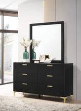 Kendall 6-drawer Dresser with Mirror Black and Gold from Coaster - Luna Furniture