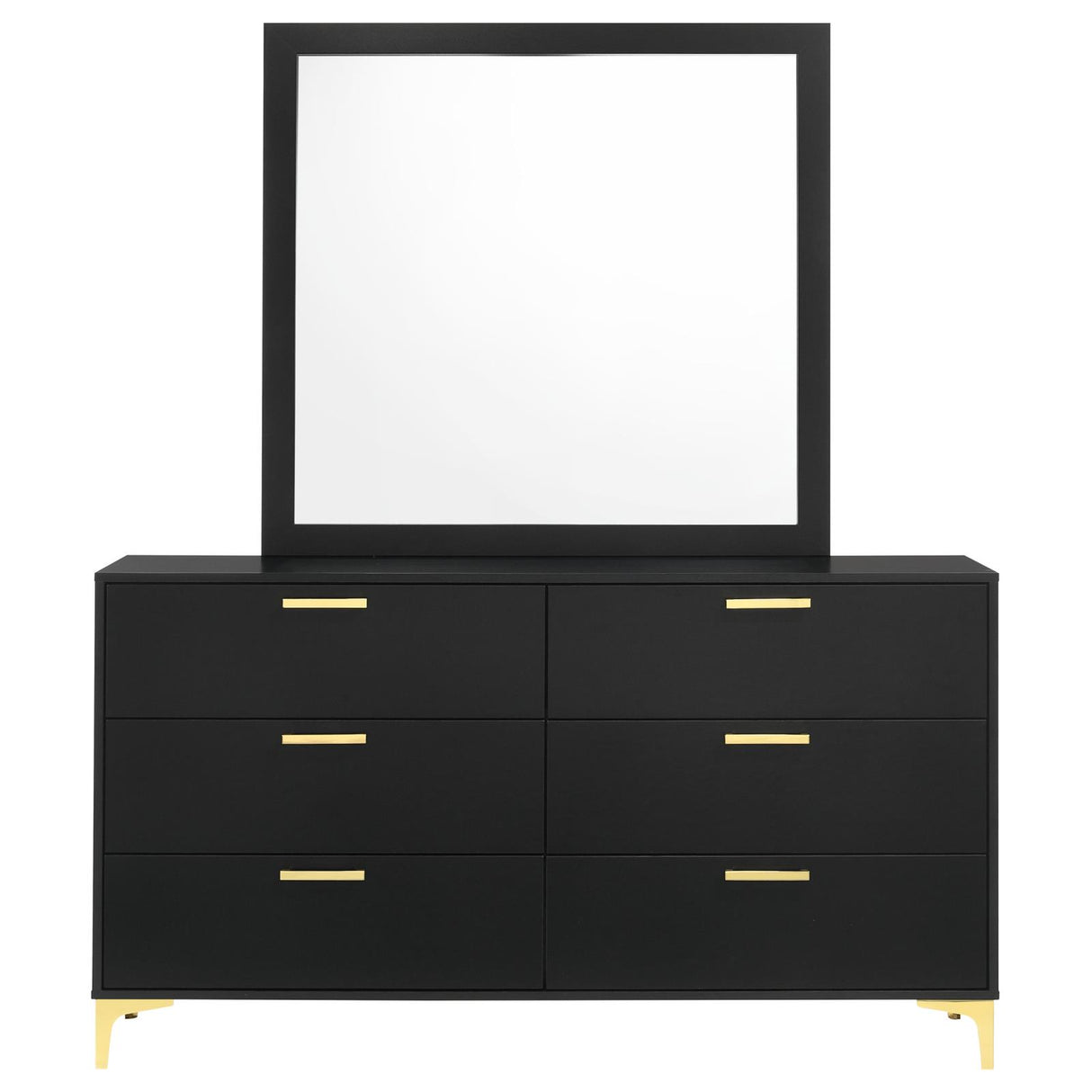 Kendall 6-drawer Dresser with Mirror Black and Gold from Coaster - Luna Furniture