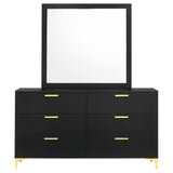 Kendall 6-drawer Dresser with Mirror Black and Gold from Coaster - Luna Furniture