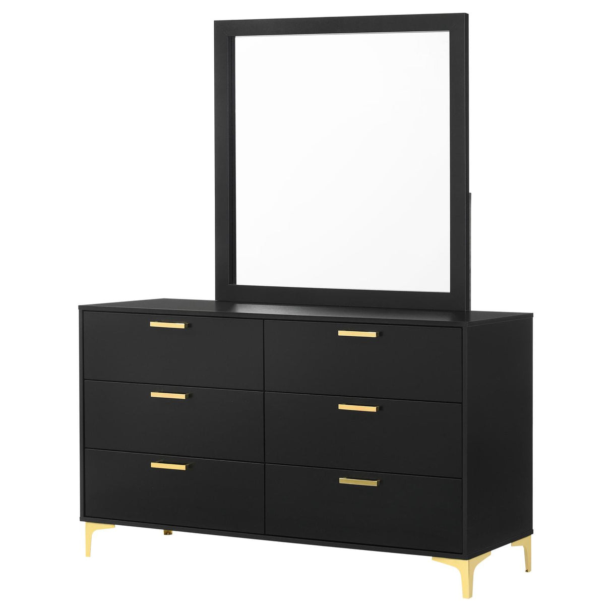 Kendall 6-drawer Dresser with Mirror Black and Gold from Coaster - Luna Furniture