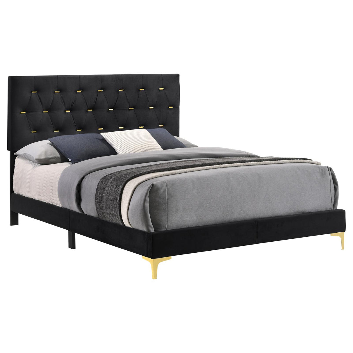 Kendall Tufted Panel Eastern King Bed Black/Gold from Coaster - Luna Furniture