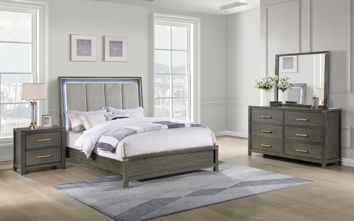 Kieran Grey 4-Piece Eastern King Bedroom Set with Upholstered LED Headboard from Coaster - Luna Furniture