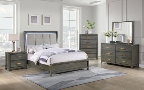 Kieran Grey 5-Piece California King Bedroom Set with Upholstered LED Headboard from Coaster - Luna Furniture