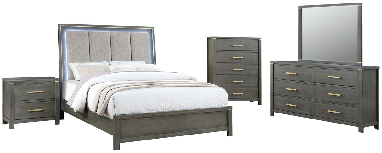 Kieran Grey 5-Piece Eastern King Bedroom Set with Upholstered LED Headboard from Coaster - Luna Furniture