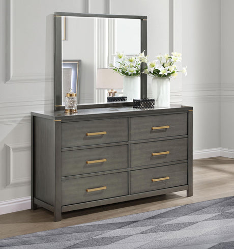 Kieran Grey 6-Drawer Bedroom Dresser with Mirror from Coaster - Luna Furniture