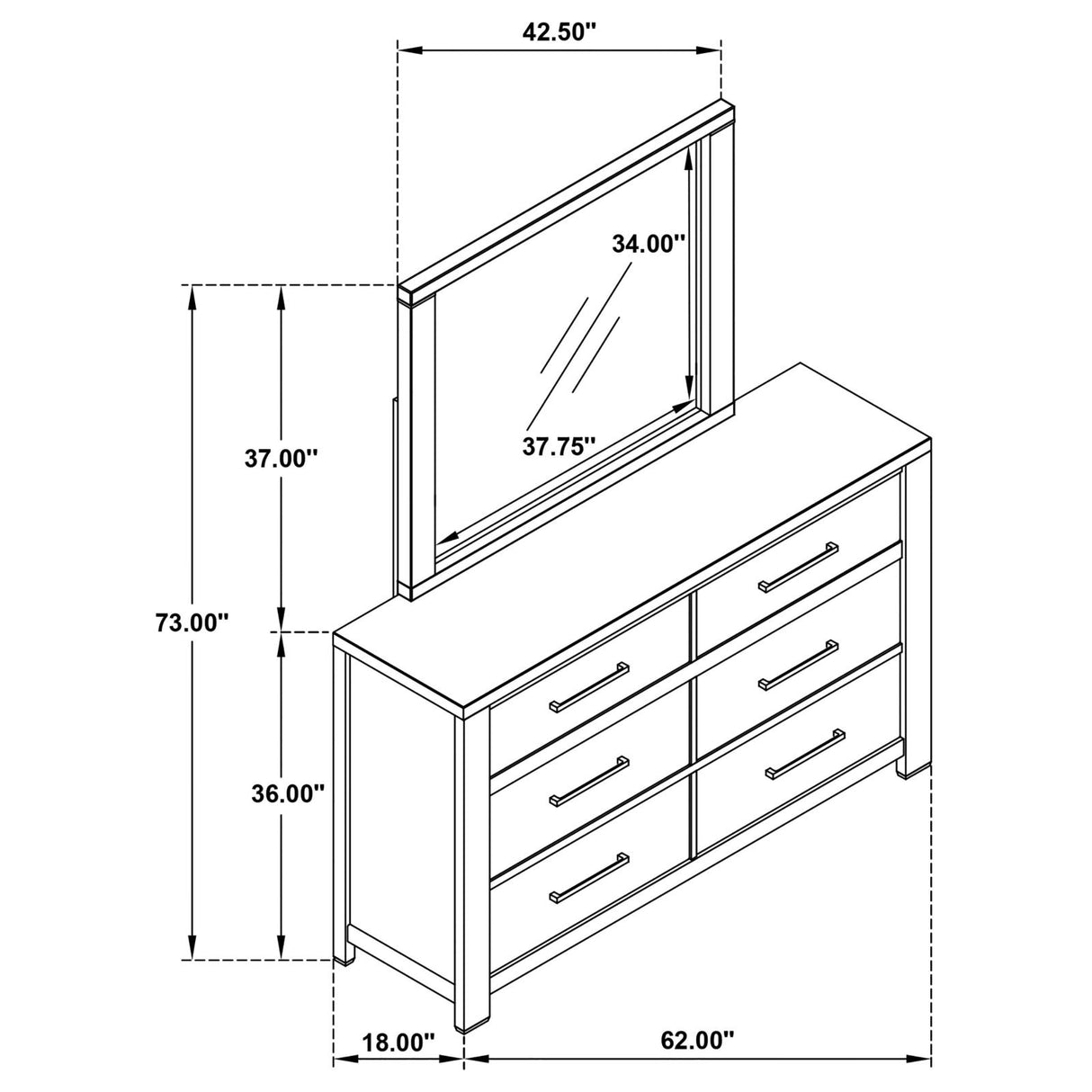 Kieran Grey 6-Drawer Bedroom Dresser with Mirror from Coaster - Luna Furniture