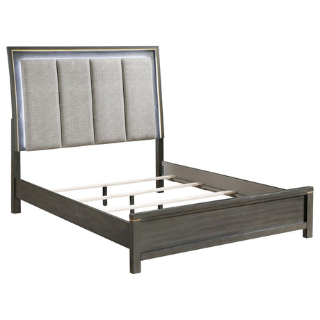 Kieran California King Panel Bed with Upholstered LED Headboard Grey from Coaster - Luna Furniture