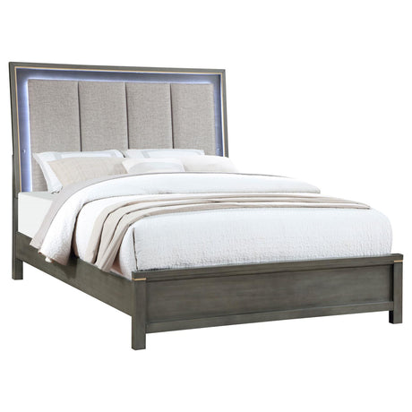 Kieran California King Panel Bed with Upholstered LED Headboard Grey from Coaster - Luna Furniture