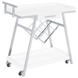 Kinney 2-tier Bar Cart with Storage Drawer White High Gloss and Chrome from Coaster - Luna Furniture