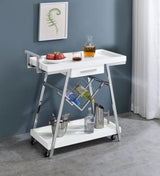 Kinney 2-tier Bar Cart with Storage Drawer White High Gloss and Chrome from Coaster - Luna Furniture