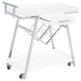 Kinney 2-tier Bar Cart with Storage Drawer White High Gloss and Chrome from Coaster - Luna Furniture