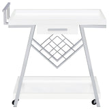 Kinney 2-tier Bar Cart with Storage Drawer White High Gloss and Chrome from Coaster - Luna Furniture