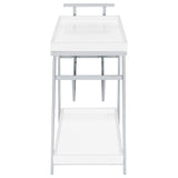 Kinney 2-tier Bar Cart with Storage Drawer White High Gloss and Chrome from Coaster - Luna Furniture