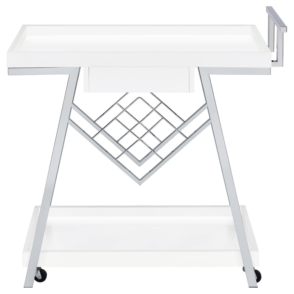 Kinney 2-tier Bar Cart with Storage Drawer White High Gloss and Chrome from Coaster - Luna Furniture