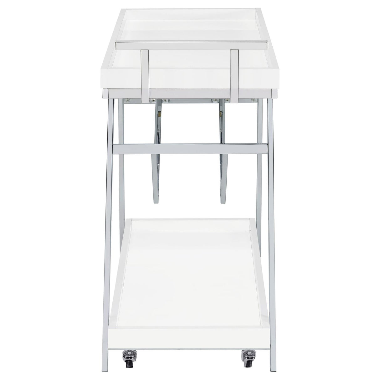 Kinney 2-tier Bar Cart with Storage Drawer White High Gloss and Chrome from Coaster - Luna Furniture