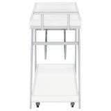 Kinney 2-tier Bar Cart with Storage Drawer White High Gloss and Chrome from Coaster - Luna Furniture